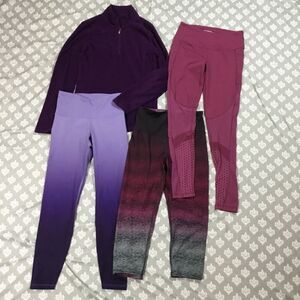 PINK PURPLE athletic bundle of 4 size SMALL 3 pants &fleece sweater yoga workout